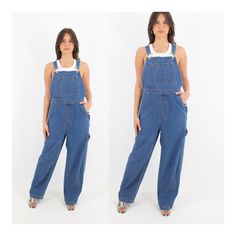 90s 1990s Dark Blue Long Denim Overalls | Unisex Mens Ladies Womens Girls | Trouser Pant Overalls Dungarees (#2D) - 5 Sizes XS, S, M, L & XL For 10% off your first purchase visit - www.marlowvintage.com Soft, medium-weight cotton/denim Anna is wearing Size M This style comes in Light, Mid & Dark Blue For best fit, please use the measurements as a guide to determine the right size for you.  If in doubt, size up.   EXCELLENT vintage condition - No two vintage pieces are identical.  Each pair will 90s Style Denim Blue Denim Pants, 90s Style Denim Jumpsuit With Pockets, 90s Style Dark Wash Pants With Pockets, 90s Style Blue Denim Overalls, 90s Style Denim Overall Jumpsuit, 90s Style Blue Cotton Denim Jumpsuit, 90s Denim Overall Jumpsuit, 90s Blue Cotton Denim Jumpsuit, Denim Blue Retro Overalls