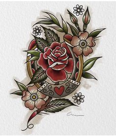 an old school style rose tattoo design