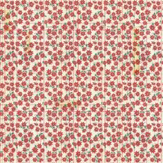 a red and green flowered pattern on white fabric, with small flowers in the center