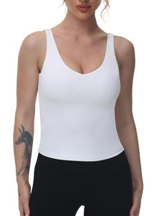 PRICES MAY VARY. 90% Nylon, 10% Spandex (RUN SMALL!!! SIZE UP FOR A COMFY FIT) Pull On closure Workout Yoga Tank Tops Material--90% Nylon, 10%Spandex, super soft and flattering fit like your second skin. Highly elastic, breathable, lightweight, four-way stretch, and sweat-wicking fabric. It's a thick material and not see through, not show any sweat stains. Sexy V Neck Tank Top for Women--Unique V Neck& V back design combines fashion and function, make you look more attractive. Cute V neck cuttin Solid Camisole With Built-in Bra For Workout, Solid Color Camisole With Built-in Bra For Workout, V-neck Workout Tank Top With Bra Support, Yoga Bra-friendly Elastane Tank Top, Not Wearing A Bra, V-neck Bra-friendly Yoga Tank Top, Workout Tops For Women, Yoga Tank, Yoga Tank Tops