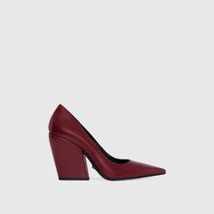 Full of modern elegance, the MEGAN pump in smooth calf leather. This slip-on style is set on an angled block heel for the perfect finishing touch to complete your look. Style #: MEGANPUMPB8 Leather 3. | Rebecca Minkoff Megan Pump In Garnet - Size 6 Heel Care, Pumps Outfit, Leather Outerwear, Shoe Size Conversion, Leather Dresses, Modern Elegance, Handbag Accessories, Rebecca Minkoff, Shoe Collection