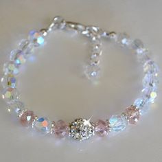 Affordable Elegant Glass Crystal Bracelet, Affordable Adjustable Clear Crystal Bracelet, Pink Crystal Beaded Round Bracelets, Pink Crystal Bracelet With Round Beads, Pink Crystal Bracelets With Round Beads, Pink Crystal Bracelet, Wrist Bracelet, Handmade Beaded Jewelry, Beaded Bracelets Diy