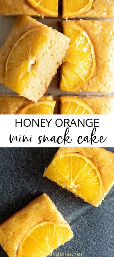 honey orange mini snack cake is cut into slices and placed on top of each other