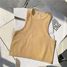 Billionm Women Crop Top Female Tank Top Solid Color Knitting Ribbed Camisole Seamless Padded Sports Underwear Sleeveless Streetwear Female Tank Top, Color Knitting, Women Crop Top, Khaki Tops, Solid Tank Tops, Womens Tank, Women Crop, Crop Tops Women, Sleeveless Top