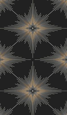 a black and gold starburst pattern on a black background