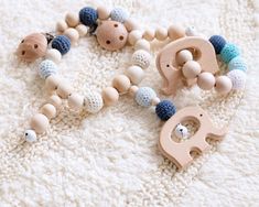 Hanging Rattles + Teether for Baby-Seazide Shop Chain Bracelet Diy, Bed Hanging, Elephant Shape, Wood Teethers, Crochet Beads, Wooden Teether, Crochet Beaded Bracelets, Organic Cotton Yarn, Baby Teethers