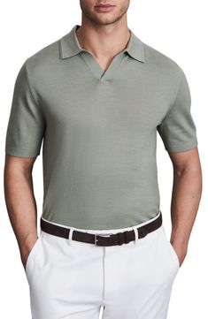 Soft, luxurious wool elevates a timeless polo-sweater topped with a smart Johnny collar. 26 1/2" length (size Medium) Johnny collar Short sleeves 100% wool Hand wash, dry flat Partially lined Imported Johnny Collar, Polo Sweater, Pistachio, Sweater Top, Hand Wash, Short Sleeves, Nordstrom, Size Medium, Wool