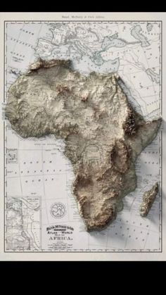 an old map of africa showing the landforms and major cities on it's sides