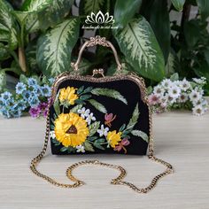 Hello! Welcome to my store! Wish you have a satisfying purchase！ When you have to think of a beautiful, meaningful, impressive gift for your lover, mother or friends then this will be the perfect choice for you! ⭐Don't hesitate to contact us if you have any questions! Thank you *Embroidered handbag ⭐The bag is handmade, each stage is meticulously cared for by skilled craftsmen. ⭐The bag is embroidered with very prominent, strange and beautiful ribbons. ⭐The bag is made of velvet fabric +The inner lining of the  bag is made of various fabrics +Internal zipper pockets +Internal pocket *Approximate measurements: ⭐WxH: 25x20 cm /  9.84x7.87 in ⭐Because the patterns on the product are designed and produced in limited quantities, so please contact us to have more request to own the Bag model you Sunflower Embroidery, Embroidered Handbag, Unique Roses, Embroidery Bags, Rose Embroidery, Embroidered Baseball Caps, Silk Ribbon Embroidery, Ribbon Embroidery, Velvet Fabric