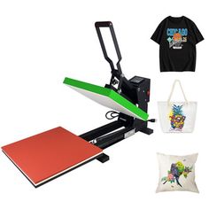 an image of a t - shirt printing machine with pillows and tote bags on it