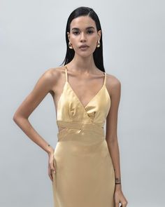 Gold Satin Dress Gold Satin Dress, Midi Formal Dress, Shimmery Fabric, Gold Satin, Satin Dress, Feel Confident, Satin Dresses, Formal Dress, Formal Occasion