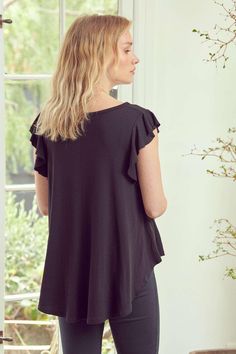 Make a statement with the Ruffle Riot Ruffle Sleeve Top! This top adds a feminine flair to any outfit, featuring classic A-line cut with a hint of ruffle sleeves. Wear it with flares or jeans for a stylish look that won't go unnoticed. Take the plunge and show off your chic vibe! 96% Viscose 4% Spandex Made in USA Relaxed fit Stretchy Raw edges Lightweight draped top Slight high-low hem ** Approx measurements listed below are of the actual clothing item laid flat ** :: Top stretches an additiona Blond Model, Crazy Color, Dress Layer, Ruffle Sleeve Top, Draped Top, Swimwear Sets, Ruffled Sleeve Top, Color Hair, The Crazy