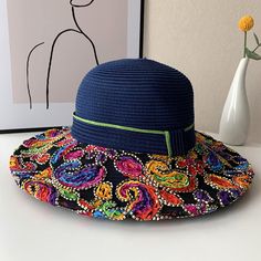 Shade hat beach women's summer ethnic style sunscreen straw hat Blue Khakis, Ethnic Style, Animal Jewelry, Ethnic Fashion, Jewelry Bags, Straw Hat, Color Patterns, Summer Women, Cowboy Hats