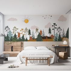 Colorful Forest Trees AW Wallpaper for Sale | Happywall Forest Trees Wallpaper, Boys Room Mural, Magic Wallpaper, Colorful Forest, Forest Magic, Trees Wallpaper, Forest Mural, Tree Wall Murals, Tree Mural