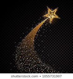 a gold star on a black background with sparkles in the shape of a christmas tree