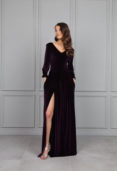 "Bridesmaid Velvet Dress. Gown Dress for Women. Our Dresses made from High Quality Fabric. ❖ If you wish other neckline, back, sleeves, slit, pockets.. write it in order's note. ❖ Material is quality, flexible and stretchy. ❖ The top of the dress is lined. ❖ In my shop the size scale is different. Please read the dress description and find your size. ❖ Ordering the dress, write a note with your height without shoes, bust, waist, hips measurements, how high shoes heels will be. (XXS) US 0 /UK 2/- Long Sleeve Wedding Guest Dresses, Handfasting Ceremony, Plum Bridesmaid, Long Velvet Dress, Maxi Dress Winter, Velvet Dress Long, Velvet Bridesmaid Dresses, Plum Dress, Maxi Dress Wedding Guest