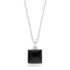 "This classic square pendant is a timeless, elegant & stylish design featuring a beautifully hand carved Whitby Jet Gemstone. Yorkshire Jewellery Company sources their own finest quality genuine Whitby Jet from the shores of the North Yorkshire coast and each individual piece of jewellery has been handcrafted in our workshops. Complete with an 18\" sterling silver chain (other length chains available at request) Approximate Stone size - 14mm x 14mm Approximate Pendant size (including bail) - Length 15mm, Width 15mm All Items purchased from Yorkshire Jewellery Company are presented in an Elegant Gift Box." Elegant Polished Rectangular Pendant Necklace, Elegant Rectangular Pendant Necklace With Polished Finish, Elegant Necklace With Polished Rectangular Pendant, Elegant Necklace With Rectangular Pendant And Polished Finish, Formal Square Pendant Necklace With Polished Finish, Modern Rectangular Necklace With Polished Finish, Luxury Silver Square Jewelry, Formal Rectangular Necklace With Polished Finish, Rectangular Gemstone Necklace For Formal Occasions