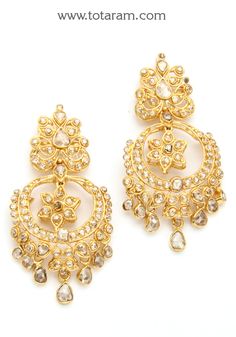 22 Karat Gold Uncut Diamond Drop Earrings ( Chand Bali )
   - 235-DER707 - in 17.200 Grams for USD $2173.63. 
Made in India by Totaram Jewelers Online this product is in Gold - 22 Karat BIS Hallmark 916 KDM Gold  & is an excellent gift for Adult - Women. Ships fully insured with secured guaranteed delivery for free with your order over $250 from New Jersey USA & comes with 30 days exchange policy. Luxury Yellow Gold Round Chandbalis, Luxury Gold Plated Chandbalis With Intricate Design, Luxury Yellow Gold Traditional Chandbalis, Luxury Gold Chandbalis For Wedding, Luxury Yellow Gold Chandbalis For Gift, Luxury Yellow Gold Chandbalis For Wedding, Luxury Gold-plated Chandbalis With Intricate Design, Elegant 22k Gold Luxury Chandbalis, Luxury Yellow Gold Chandbalis With Intricate Design