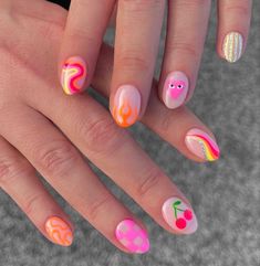 Mix Nails, Short Summer Nails, Teen Nails, Summer Gel Nails, Simple Gel Nails, Summery Nails, Girly Acrylic Nails, Vibrant Nails, Cute Gel Nails