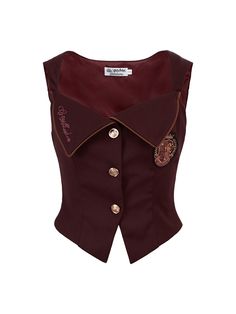 This waistcoat features a unique collaboration with Harry Potter, perfect for adding a touch of magic to your wardrobe. The tailored fit and embroidered badges give it a sophisticated and stylish look, while the front button placket adds a classic touch.  Please note that this product includes only the waistcoat.  Garment Size   	 		 			Size 			S 			M 			L 			XL 		 		 			Full Length 			40 			41 			42 			43 		 		 			Bust 			83 			87 			91 			95 		 		 			Waist 			68 			72 			76 			80 		 		 			Shou Luxury Fitted Steampunk Vest, Luxury Fitted Embellished Vest, Luxury Red Fitted Vest, Luxury Fitted Red Vest, Luxury Buttoned Outerwear For Cosplay, Luxury Fitted Gothic Vest, Coat With Uniform Uk, Harry Potter Leather Jacket, Luxury Vintage Vest With Buttons