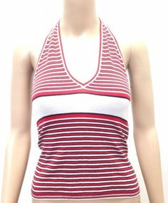 Great Shopping New $469 Dolce & Gabbana Women'S Red White Striped Sleeveless Halter Tank Top M, Stunning Womens Tops Fitted Sleeveless Halter Top Casual Style, Red V-neck Halter Top For Spring, Red Fitted Tank Top For Summer, Casual Red Halter Neck Tank Top, Red Halter Neck Casual Tank Top, Fitted Red Tank Top For Summer, Red Halter Neck Tank Top For Summer, Red Stretch Halter Top, Striped Sleeveless Stretch Top