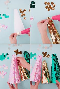 Sequin Christmas Tree DIY / Oh Joy! Sequin Christmas Tree, Retro Christmas Decorations, Christmas Tree Diy, Rainbows Christmas, Pink Christmas Decorations, 12 December, Tree Diy, Lego Friends, Noel Christmas