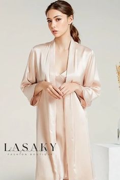 Lasaky - Premium Silk Sleepwear Set with Elegant Ruffled Design and Flattering V-Neck Night Dress Long Silk Nightgown, Silk Dress Fashion, Nightgown Sets, Silk Chemise, Silk Nightgown, Silk Sleepwear, Silk Outfit, Luxury Silk, Sleepwear Sets