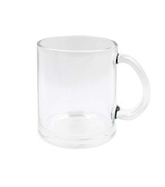 a clear glass coffee mug on a white background