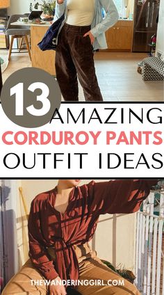 Struggling to find what to wear with corduroy pants? This post shows you 13 amazing corduroy pants outfit ideas for women that you will love! This includes black corduroy outfits, beige corduroy pants, brown corduroy pants outfits, green corduroy pants outfits, fall corduroy pants, winter corduroy pants, and more! Black Wide Leg Corduroy Pants Outfit, Chocolate Brown Corduroy Pants Outfit, How To Style Green Corduroy Pants, Brown Wide Leg Corduroy Pants Outfit, Brown Corduroy Trousers Outfit, Outfits With Black Corduroy Pants, Low Rise Corduroy Pants Outfit, Brown Corduroy Pants Outfit Winter, Brown Cords Outfit