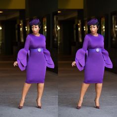 Purple Tulip Sleeves Dress Purple Church Dress, Church Attire For Women Classy, Church Attire For Women, Church Dresses For Women, Trends 2025, Church Attire, Golden Globes Red Carpet, Tulip Sleeve, Purple Tulips