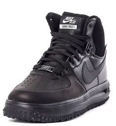 Functional Black Nike Boots, Classic Black Nike Air Force 1 Sneakers, Black Functional Nike Sneakers, Nike Black Sneakers With Reflective Details, Black Mid-top Nike Air Force 1 With Branded Insole, Nike Lunar Force, Nike Lunar, Boys Shoes, Force