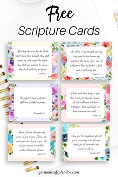 the free printable bible verse cards with flowers on them and text overlaying it