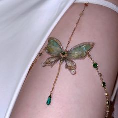 Green Fairy Butterfly Leg Chain | Three Fleas Green Fantasy Jewelry For Festival, Fantasy Green Jewelry For Festival, Green Fantasy Festival Jewelry, Green Delicate Chain Jewelry For Party, Green Adjustable Chain Jewelry For Party, Green Jewelry With Adjustable Chain For Party, Green Chain Jewelry For Party, Green Chain Jewelry For Festivals, Green Chain Jewelry For Festival