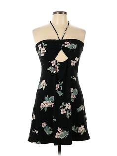 LiaBella Cocktail Dress Size: Large Black Dresses - used. 5% Spandex, 95% Polyester, Halter, Floral, Short, Sleeveless | LiaBella Cocktail Dress: Black Floral Dresses - Used - Size Large Black Strapless Summer Mini Dress, Black Strapless Summer Dress, Black Strapless Casual Sundress, Beach Mini Dress With Floral Print And Stretch, Beach Stretch Mini Dress With Floral Print, Black Fitted Halter Dress For Vacation, Casual Black Strapless Sundress, Fitted Black Halter Dress For Summer, Fitted Black Halter Dress For Vacation