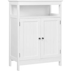 a white cabinet with two doors and drawers