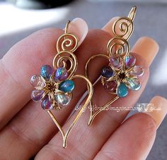 a pair of earrings with flowers on them