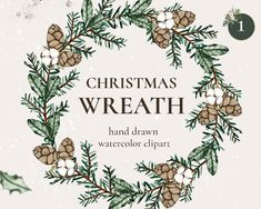 christmas wreath hand drawn watercolor clipart