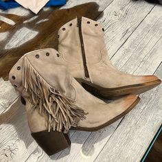 Circle G- Fringe Ankle Boots. Worn 1 Time Ankle Western Boots, Fringe Ankle Boots, Women's Circle, Western Boots, Bootie Boots, Ankle Boots, Women Shoes, Boots, Silver