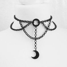 Stainless Steel Chain For Jewelry Making, Black Symbolic Jewelry With Adjustable Chain, Symbolic Black Jewelry With Adjustable Chain, Spiritual Stainless Steel Nickel-free Jewelry, Gothic Sterling Silver Choker, Gothic Sterling Silver Choker Jewelry, Black Metal Jewelry With Moon Charm, Gothic Chain Jewelry As A Gift, Gothic Round Metal Jewelry