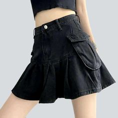 Achieve the pinnacle of fashion fusion with our Black Cargo Skater Denim Skirt from 2023 Spring-Summer Collection. This mid-rise skirt has a timeless y2k style. designed to be an unforgettable statement piece for your wardrobe.Why You'll Fall In Love Y2K Vintage: This skirt has a hint of nostalgia. embracing the millennium's iconic fashion scene with its timeless design. Skater Style: Its loose silhouette offers unmatched comfort. allowing you to move gracefully and express yourself in every mom Y2k Short Denim Skirt With Pockets, Edgy Streetwear Skirt With Pockets, Edgy Cotton Mini Skirt With Pockets, Utility Mini Skirt For Summer, Summer Utility Style Fitted Mini Skirt, Fitted Utility Mini Skirt For Summer, Edgy Streetwear Mini Skirt With Pockets, Fitted Denim Skirt With Pockets For Streetwear, Edgy Mini Skirt With Pockets For Streetwear