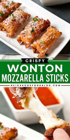 This game day menu idea is one of the things to make with wonton wrappers! These wonton mozzarella sticks are an easy Super Bowl recipe that's ready in just 30 minutes. Wonderfully crispy and gooey, these homemade mozzarella sticks are a perfect football appetizer! Fried Ziti, Wonton Mozzarella Sticks, Wonton Wrapper Recipes Appetizers, Wrapper Recipes, Wonton Appetizers, Homemade Mozzarella Sticks, Wonton Wrapper Recipes, Football Friday, Easy Super Bowl