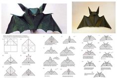 an origami bat is shown with instructions to make it look like it has wings