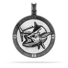 All medallions are custom designed originals with the highest quality .925 sterling, .935 Argentium non-tarnish silver, 10k, 14k, or 18k gold and can be set with a genuine precious stone (your choice of Ruby, Sapphire, or Emerald). SPECIFICATIONS Mackerel "Kingfish" Compass Medallion Pendant Material : Sterling Silver/Yellow Gold/ White Gold Material Purity : .925 / 10K / 14K / 18K Material Color : Yellow/White Manufacturing Process: Investment Casting Finish : High Polish Gemstone: Faceted Gend White Gold Compass Pendant Jewelry, White Gold Compass Design Pendant Jewelry, White Gold Pendant With Compass Design, White Gold Pendant Jewelry With Compass Design, Luxury Compass Medallion Jewelry, White Gold Compass Design Medallion Jewelry, White Gold Compass Medallion Jewelry, Luxury Compass Design Medallion Jewelry, Luxury Compass Design Pendant Jewelry