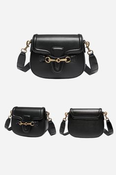 Everyday essentials, packed to please. Our Hanna Crossbody Bag features a deluxe vegan leather in a rich midnight black with front gold bit detail. Interior is fully lined with a zip pocket for extra storage. Includes matching vegan strap and designer inspired stripe fabric strap. 8 1/2" W x 7" H x 3" D Includes adjustable matching vegan leather strap Includes adjustable fabric strap in iconic red & green striping Evening Satchel Shoulder Bag With Horsebit Detail, Classic Crossbody Shoulder Bag With Horsebit Detail, Modern Black Shoulder Bag With Horsebit Detail, Travel Satchel Shoulder Bag With Horsebit Detail, Office Shoulder Bag With Horsebit Detail, Travel Shoulder Bag With Horsebit Detail Satchel, Rectangular Shoulder Bag With Horsebit Detail For Everyday Use, Rectangular Bags With Horsebit Detail For Everyday Use, Travel Shoulder Bag With Horsebit Detail