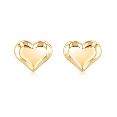 Make her feel special with these child's stud earrings, the perfect gift for any occasion. These earrings feature a charming heart design and are crafted in 14k yellow gold with threaded posts and 14k gold-filled fluted bell safety clutch backs. These earrings measure 6mm in length and 7mm in width. Hypoallergenic Yellow Gold Heart Earrings For Valentine's Day, Valentine's Day Hypoallergenic Yellow Gold Heart Earrings, Make Her Feel Special, Heart Stud Earrings, Heart Studs, Heart Earrings Studs, Feel Special, Feeling Special, Heart Design