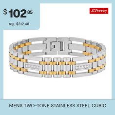 When you want something with a little extra glitz, this two-tone stainless steel and cubic zirconia bracelet keeps visual interest high and sophistication spot on.Closure: FoldoverBand Width: 15.5 mmLink Construction: SolidMetal Color: Two ToneChain Length: 9 InchCare: Wipe CleanBracelet Type: Link BraceletsMetal: Stainless SteelCountry of Origin: Imported Cubic Zirconia Bracelet, Spot On, Link Bracelets, Two Tone, Cubic Zirconia, Stainless Steel, Bracelet, Color