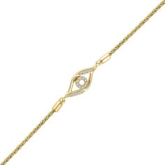 Add a subtle mystical touch to your look when you wear this diamond evil eye bolo bracelet in gold-plated silver. Fashioned in sterling silver with 14K gold plate Polished and diamond-lined ribbons twist along the open eye-shaped frame. Diamonds shimmer along an open circle at the center. Radiant with 1/15 ct. t.w. of diamonds This wheat chain bracelet adjusts up to 9.0 inches in length and a secures with a bolo clasp and ball ends. Diamond Evil Eye, Bolo Bracelet, Eye Shapes, Gold Plated Silver, Sterling Silver Bracelets, Evil Eye, Chain Bracelet, Wheat, Gold Plate