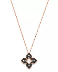 Roberto Coin - 18K Rose Gold Petite Venetian Black & White Diamond Pendant Necklace, 18" Luxury Rose Gold Necklace For Evening, Luxury Rose Gold Flower Pendant Necklace, Elegant Rose Gold Jewelry With Black Diamonds, Rose Gold Pendant Necklace For Evening, Formal Rose Gold Jewelry With Black Diamonds, Elegant Black Necklace With Flower Pendant, Elegant Black Flower Pendant Jewelry, Luxury Black Diamond Pendant Necklace, Geometric Pendant Necklace