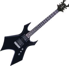 an electric guitar with black body and neck