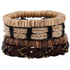 This hemp multi-layer bracelet sends off seriously hippie vibes with its rustic handwoven textures and smooth natural wooden beads. Incorporating metal chain details, this piece gives off a slight industrial vibe reflecting the artisan’s inspiration in both old and new materials. Worldwide Shipping! Please allow 2-5 days for delivery. 1059 Diy En Cuir, Beaded Leather Bracelet, Wood Bead Bracelet, Styl Boho, Mens Leather Bracelet, Layered Bracelets, Bead Leather, Mens Jewelry Bracelet, Stone Bracelet